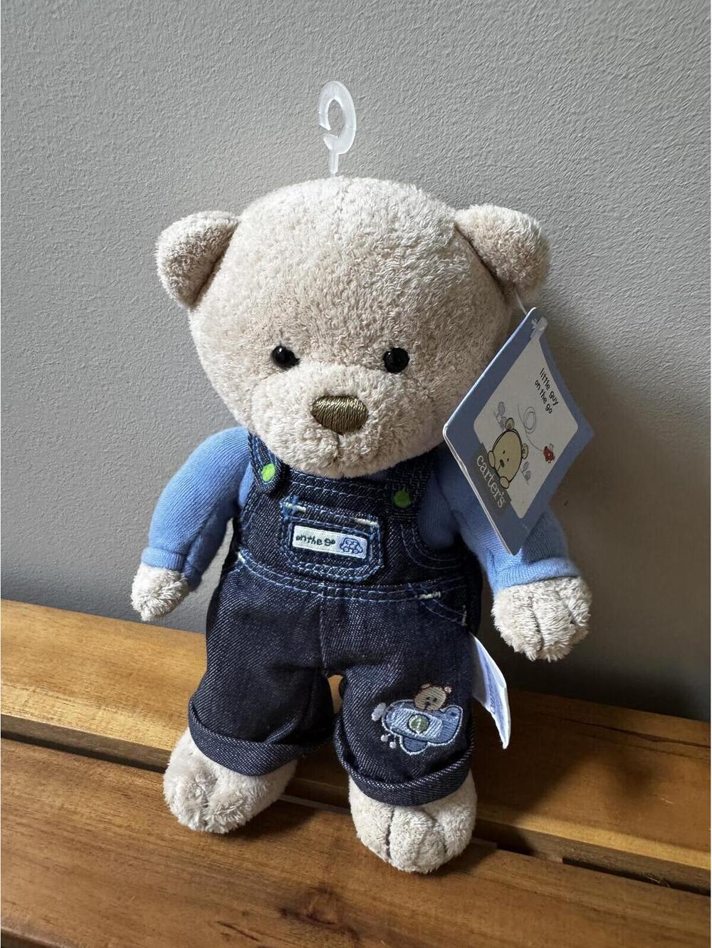 Lovey Vintage Carter's Little Guy On The Go Plush Bear Denim Overalls & Airplane